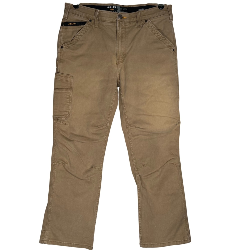 Ariat Rebar M4 Relaxed Boot Cut Twill Dungaree Khaki Work Pants 35x30 10025972
